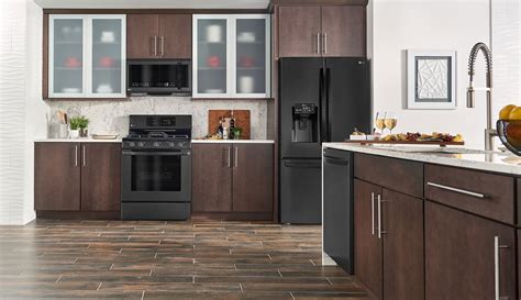 black stainless steel appliances with brown cabinets|black stainless steel kitchen cabinets colors.